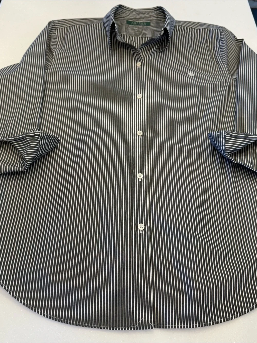 Lauren Ralph Lauren Women’s Button Down Shirt Black White Stripe Sz L